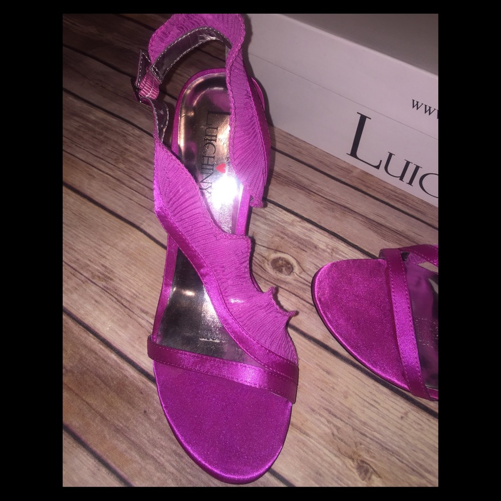 Pink satin ruffle heels